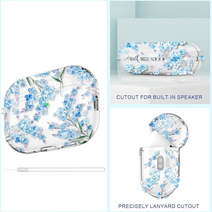 Maxjoy for AirPods Pro 2nd/1st Generation Case, Clear Flower AirPods Pro 2 Case for Women Girly Cute Soft AirPod Pro 2 Cover with Keychain Strap for AirPod Pro Cover 2023/2022/2019, Floral