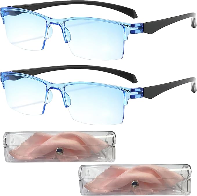 2PCS Automatic Zoom Anti-Blue Light Presbyopia Glasses, Auto Focus Glasses Self Adjusting, Intelligent Dual Focus Smart Reading Glasses for Women & Men(Gradient Blue)