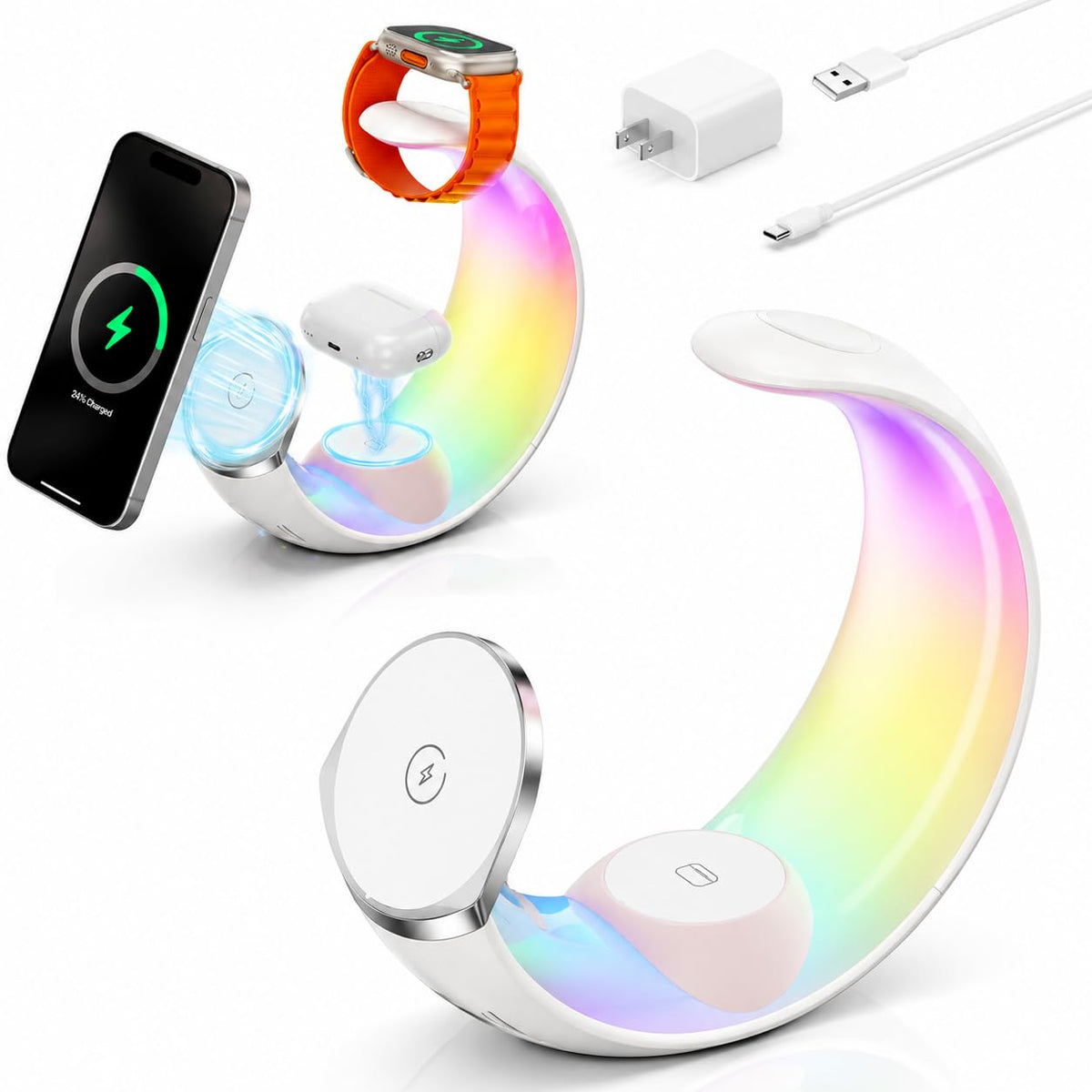 4-in-1 Magnetic Wireless Charger, RGB Night Light Mo | Wireless Charge - Image 1