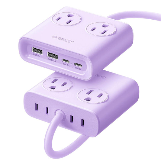ORICO GaN 8-in-1 Power Strip with 4 AC Outlets, 2 USB-C 2 USB-A Ports