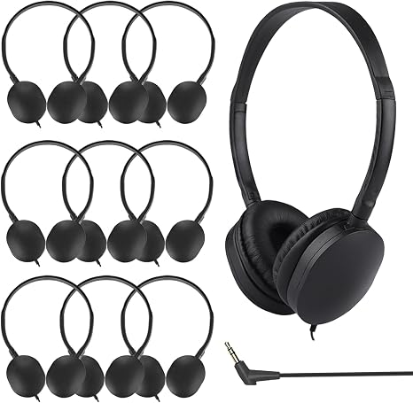 10 Pack Bulk Headphones for Kids School Classroom, Durable Wired Headphones Class Set for Students Children Toddler Teens Boys Girls Teen 3.5mm Jack(Black)