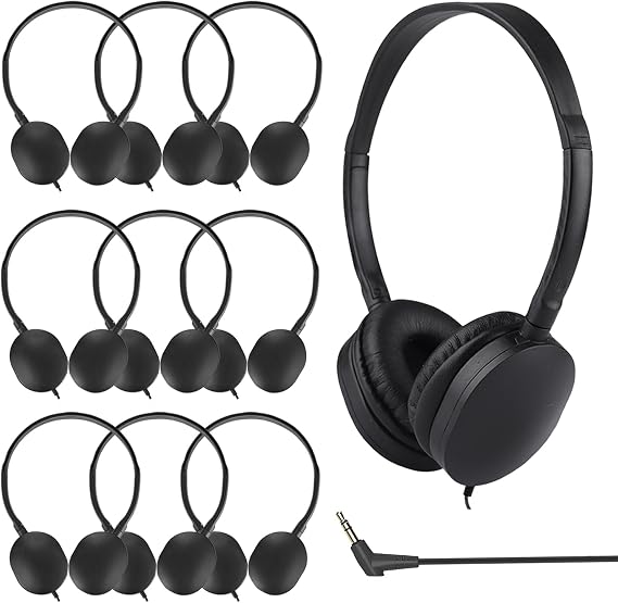 10 Pack Bulk Headphones for Kids School Classroom, Durable Wired Headphones Class Set for Students Children Toddler Teens Boys Girls Teen 3.5mm Jack(Black)