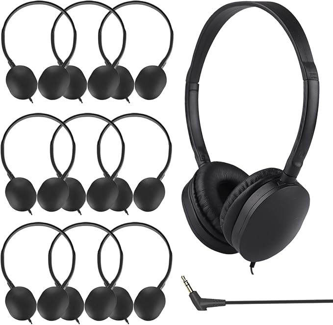 10 Pack Bulk Headphones for Kids School Classroom, Durable Wired Headphones Class Set for Students Children Toddler Teens Boys Girls Teen 3.5mm Jack(Black)
