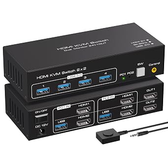 8K HDMI KVM Switch 2 Monitors 2 Computers Support 8K 60Hz 4K 120Hz KVM Switcher for Two PC Share Dual Monitors and 4 USB 3.0 Devices Support Copy and Extend Mode -3.6CM High - Image 2