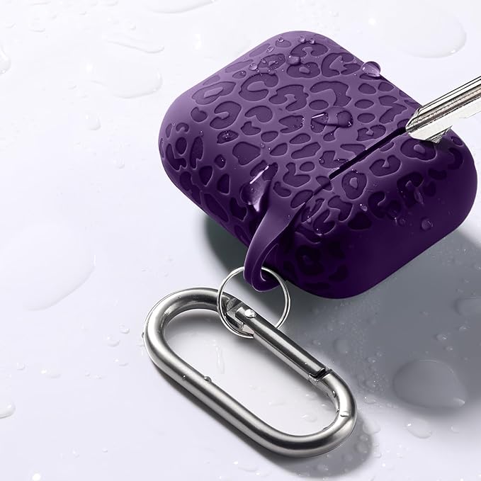 Leropard Engraved for AirPods Case Cover, Cute Soft Silicone Protector with Keychain Compatible with Airpods 2nd/1st Generation,Front LED Visible,Darkpurple