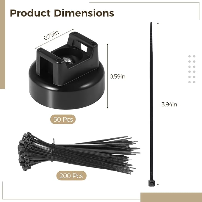 Magnetic Cable Zip Tie Mounts – 50 Magnets & 200 Cable Ties for Wire Management