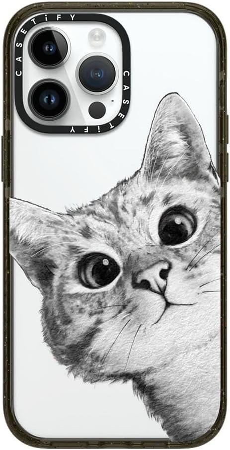 CASETiFY Impact Case for iPhone 14 Pro Max [Slim / 8.2 ft. 4X Military Grade Drop Protection/Wireless Charging Compatible] - Peekaboo cat on Rose Gold - Clear Black