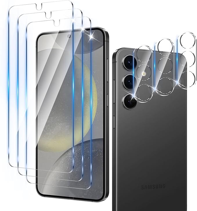 3 Pack Screen Protector Designed for Galaxy S24 with 3 Pack Tempered Glass Camera Lens Protector,Ultra HD Clear,9H Hardness,Easy Install - Case Friendly,Scratch Resistant
