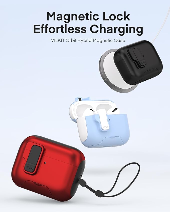Maxjoy for AirPods Pro 3 Protective Case with Cleaning Kit, Military Hard Case with Lock Shock-Absorbing, White Light Blue