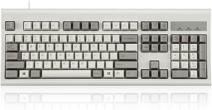 Perixx PERIBOARD-106M, Wired Performance Full-Size USB Keyboard, Curved Ergonomic Keys, Classic Retro Gray/White Color, US English Layout - Image 1