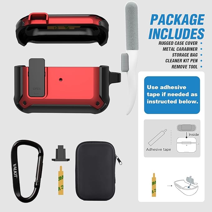 Valkit for Airpods Pro Case Cover with Lock, Military Armor Series Full-Body AirPod Pro Case with Keychain Cool Air Pod Pro Shockproof Protective Case for AirPods Pro 2019, Black/Red