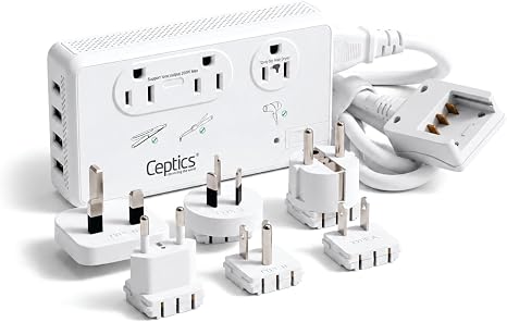 Ceptics 200W+2000W Voltage Converter, 3 USB-A + 1 USB-C, 6 SWadAPt Plugs