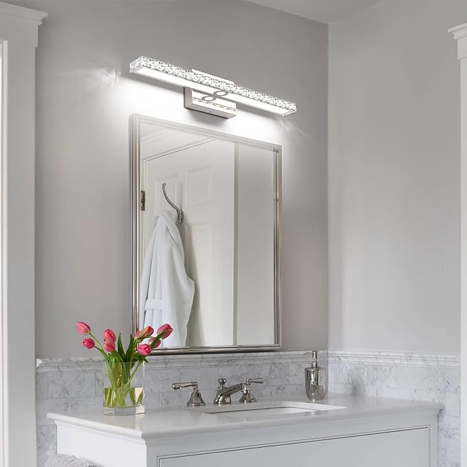 SOLFART LED Vanity Lights Over Mirror25.4 inch 24W Dimmable Crystal Vanity Lights for Bathroom Light Fixtures