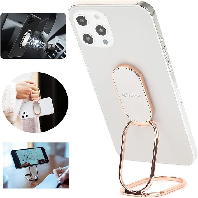 Phone Ring Holder Finger Kickstand 360°Rotation Cellphone Back Grip Foldable Cell Phone Stand for Desk Compatible with iPhone iPad Smartphones Tablets (Rose Gold)