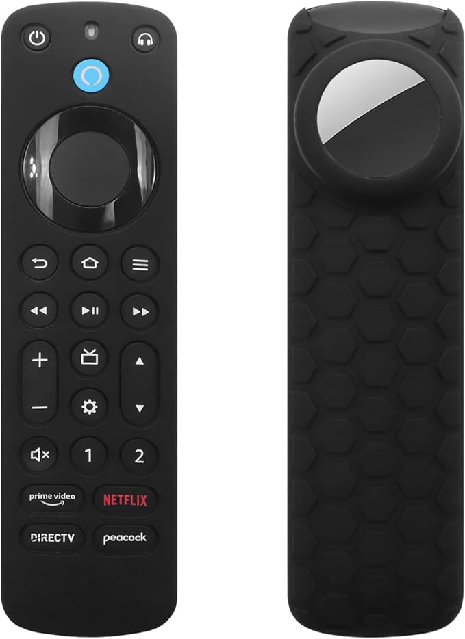 Voice Remote Pro Case with Holder for Airtag,Silicone Anti-Slip Shockproof Protective TV Controller Finder Cover for Tile Sticker,Black
