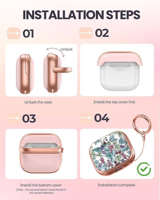 Coralogo for AirPods 4 Case with Safety Lock - Cute Cartoon for Women Girls Fashion Stylish Grape Pattern Design Kawaii Girly Girlish Hard Protective Cover for AirPods 4th Generation 2024
