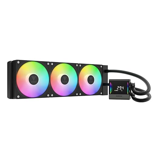 GAMDIAS 360mm AIO CPU Cooler & ARGB Liquid Cooler with Digital Display, Patented 4600RPM Pump, Clean Cable Design, 3X 120mm PWM Fan with MoBo Sync, Intel LGA 1700/1200, AMD AM5/AM4, CHIONE E4-360