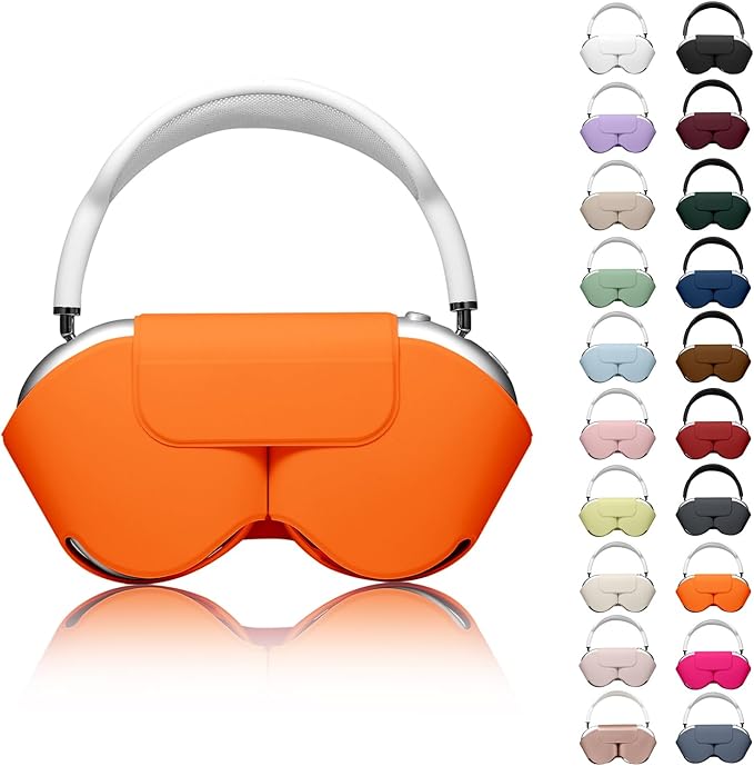 for Apple Airpods Max Case,Headphones Protective Case for AirPod Max Supports Sleep Mode, Anti-Scratch and Anti-Dust,Airpod Pro Max by PU Leather,Orange 2