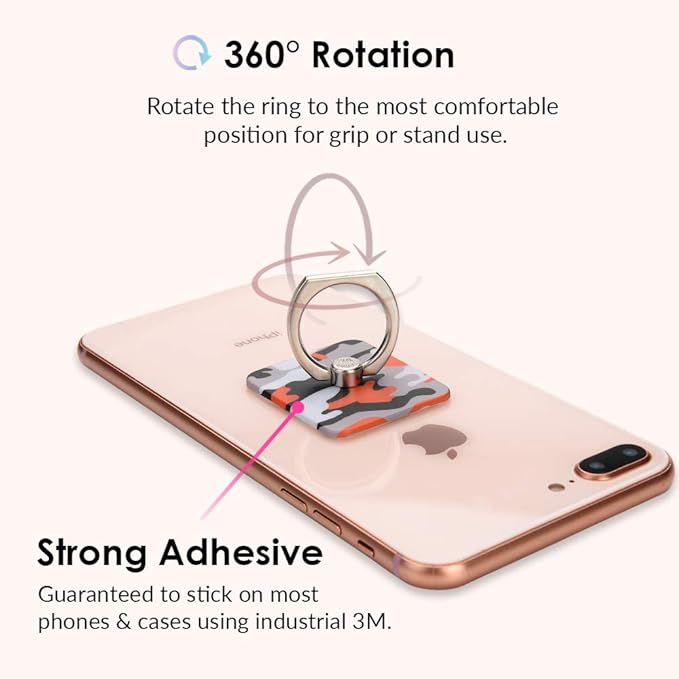 Velvet Caviar Cell Phone Ring Holder - Finger Ring & Stand - Improves Phone Grip Compatible with iPhone, Galaxy and Most Cases (Except Silicone/Leather) - Orange Camo
