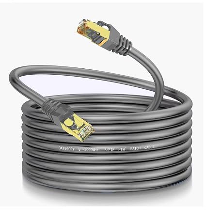 Cat8 Ethernet Cable 100ft, 40Gbps 2000MHz, Indoor, PoE S/FTP 26AWG