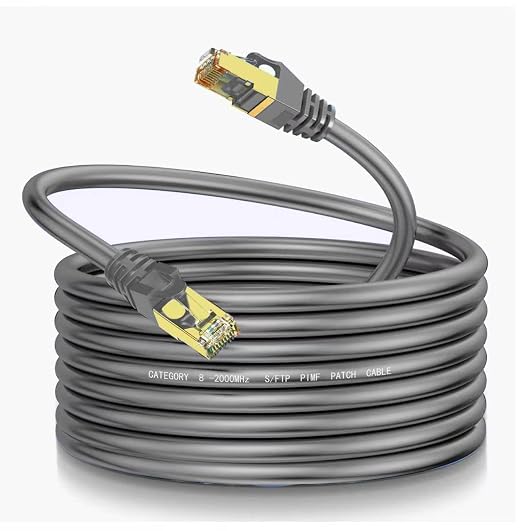 Cat8 Ethernet Cable 100ft, 40Gbps 2000MHz, Indoor, PoE S/FTP 26AWG