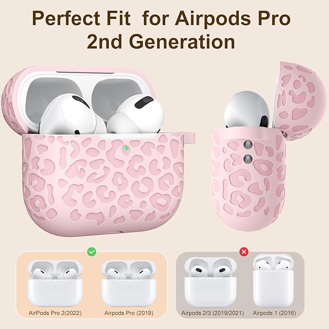 Compatible for AirPods Pro 2nd Generation Case Cover,Protective Silicone Skin Accessories with Keychain for Women Men Compatible with Apple AirPods Pro Gen 2(2022), Front LED Visible,Light Pink
