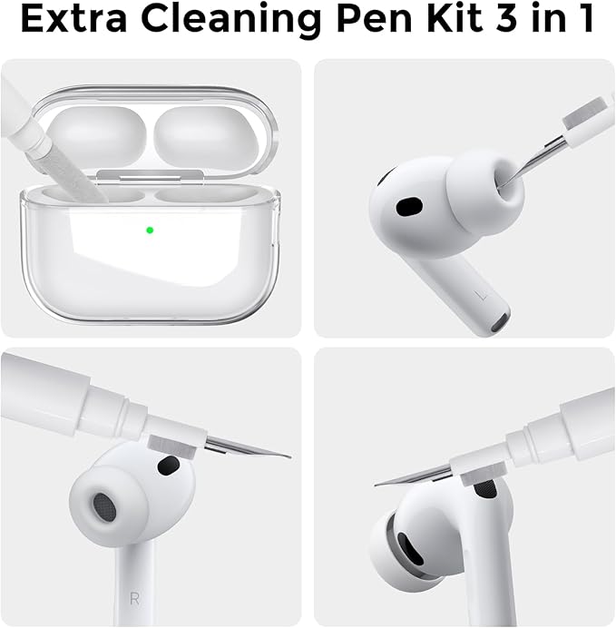 AhaStyle Clear Airpods Pro 3 Case Cover 2025 [Anti-Yellowing] Soft TPU Protective Skin for Apple AirPods Pro 3rd Generation Case with Cleaner Kit Support USB-C Charging Case and Wireless Charging