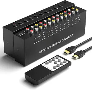 8 Port RCA to HDMI AV to HDMI Converter 1080P/720P 8 Way RCA Composite CVBS AV Switch to HDMI Converter Adapter Support 4:3/16:9 Switch For Sega Xbox PS1 PS2 PS3 N64 NGC SNES WII VHS VCR Camera