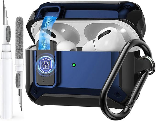 for Airpods Pro 3 Case with Magnetic Automatic Lock, Rugged Apple Airpods Pro 3rd Generation Cover 2025, Armor Shockproof iPod Pro3 Gen Protective Shell with Carabiner&Cleaner kit, Black/Blue