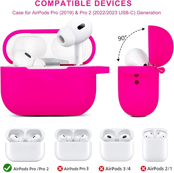 Compatible with AirPods Pro 2nd Generation Case with Cleaner Kit, Silicone Protective Case for Apple AirPod Pro 2nd/1st Earbuds Wireless Charging Cases with Bling Keychain (Hot Pink)