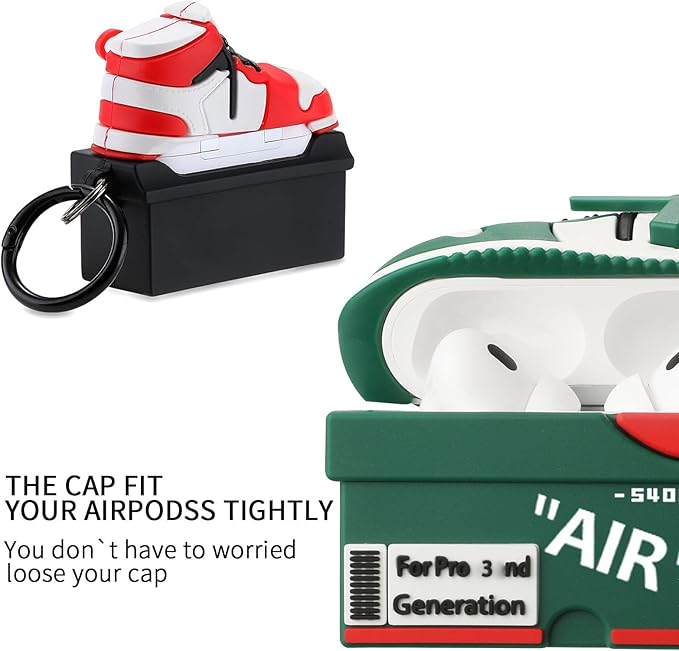[2Pac] Compatible Airpods Pro 3 Case (2025),3D Cute Cartoon Shoe Box Soft Silicone Protective Cases for Apple AirPods Pro 3rd Generation Case,Airpod Pro 3 Cover with Keychain for Women Men,Red+Green