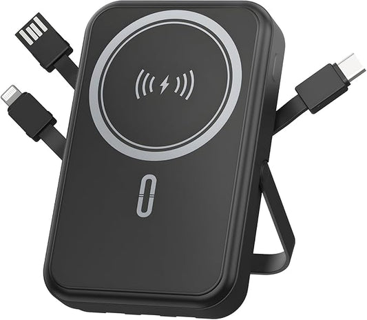 Power Bank 10000mAh Compatible with MagSafe, Magnetic Portable Charger with Digital Display, 15W Wireless Fast Charging, Built-in 3 Cables Compatible with iPhone 17/16/15/14/13/12 Series (Black)