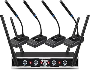 D Debra Wireless Conference Microphone System Audio Pro DU4004 UHF 4 * 16 Adjustable Channel 360°Rotating Wireless Gooseneck Mic, Ideal for Meeting Speech Conference (4 Conference)