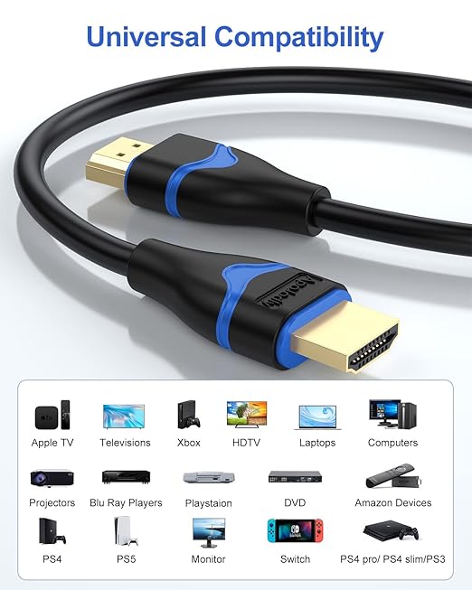 4K HDMI Cable 6.6FT 10-Pack, HDMI to HDMI Cable High Speed HDMI Cord 2.0 Ultra HD 4K@60Hz, 2K@144Hz, HDR, 3D, Dolby, HDCP 2.2, ARC for PS5, PS4, HDTV, Monitor, Xbox, Blu-ray, Laptop