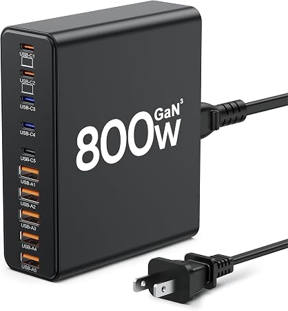 800W USB C Charger Block,10-Port GaN Charging Station