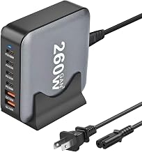 260W USB C Charger Block GaN III USB Desktop Charging Station 6 Ports QC4.0 Fast Charging Station Hub+PD 100W Type C Laptop Charger Adapter Compatible with MacBook Pro Laptop Tablet and Phone - Image 1