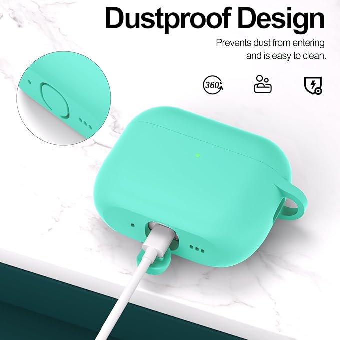 ATUAT for AirPods Pro 3 Case Cover with Cleaner, Protective Soft Silicone Skin with Keychain for Women Men for Apple AirPods Pro 3rd Generation Case(2025), Front LED Visible, Mint Green
