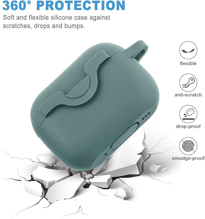 Secure Lock Case for Airpods Pro 2 Case with Cute Bling Keychain, Silicone Protective Case Cover for Airpods Pro 2nd Generation Case Women Girls - Pine Green