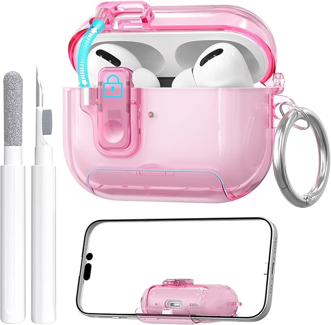 for AirPods Pro 3 Case (2025) with Cleaner Kit, Cute with Lock Clid and Cleaner Kit,[Auto Pop-Up] Soft TPU Clear Cover with Bracket & Dustproof Design for AirPods Pro Case with Keyring(2025)