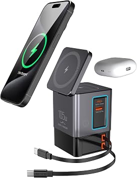 105W Retractable Charging Station, 6-in-1 GaN Charger with Dual 65W Cables