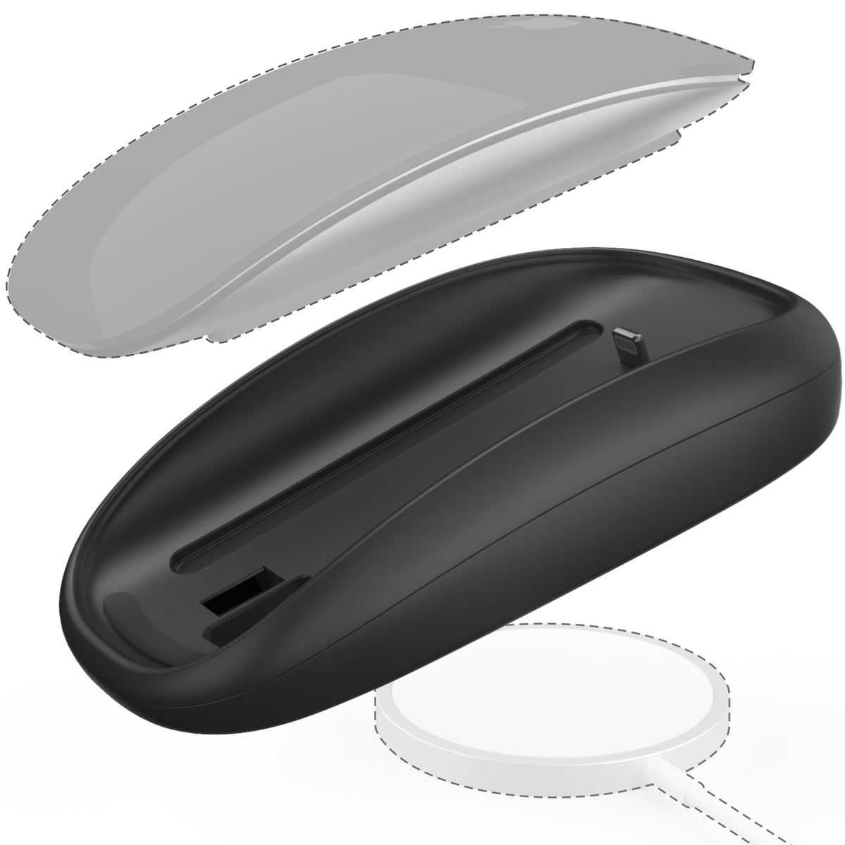 TATOFY Mouse Charger Compatible with Magic Mouse 2 (Lighting) Grip with Wireless Charging Support, Ergonomic Base (Black)