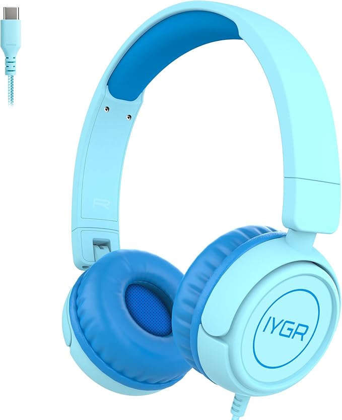 K6 USB C Kids Headphones, 85dB Safe Volume Headphones for Kids, Stereo Sound Foldable Headphone for School, Comfortable Fit On-Ear Headphone for Smartphones/iPad/Tablet/Plane/Travel