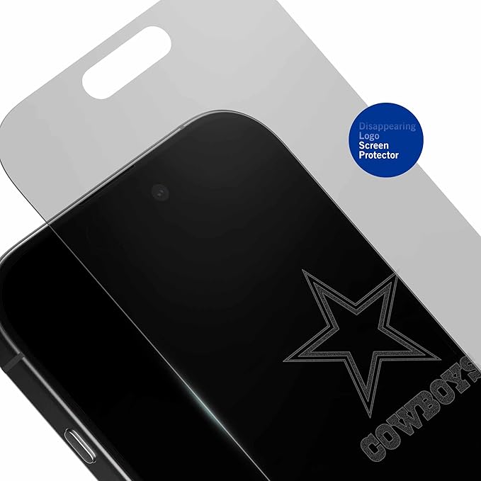 NFL Dallas Cowboys Clear Screen Protector for iPhone 14 Pro - with Disappearing Logo - Scratch-Resistant and Easy-to-Install Screen Protectors (Includes Installation Tray)