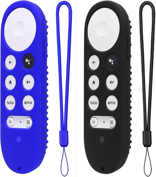 2 Pack Silicone Case for Chromecast with Google TV 2020 Voice Remote Protective Cover for 2020 Chromecast Voice Remote (Blue+Black)