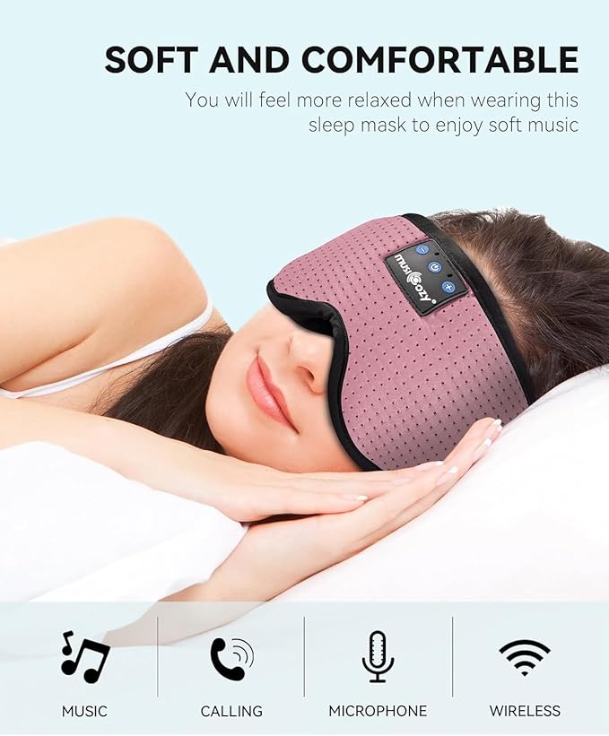 MUSICOZY Sleep Headphones Breathable Bluetooth 5.4 Headband 3D Sleeping Headphones, Wireless Eye Mask Sleep Earbuds for Side Sleeper Women Office Air Travel Cool Tech Gadgets Unique Gifts