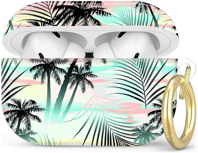 Compatible with AirPod Pro 2nd/1st Generation Case Cover with Key Chain,Full Protective Shockproof Wireless Headphone Case for Airpod Pro 2023/2022/2019(Tropical Summer Palm)