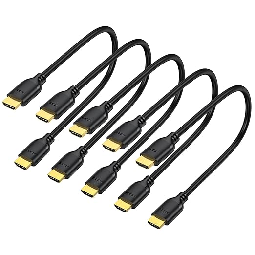 Short HDMI Cable 1 Foot 5-Pack, 4K 1FT HDMI to HDMI Cable High Speed HDMI 2.0 Cord Supports 4K@60Hz, 2K, 1080P, HDCP 2.2, HDR, 3D, ARC & Ethernet