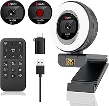 Angetube 2K Webcam for PC/Laptop/Mac, 1080P Computer Camera with RingLight