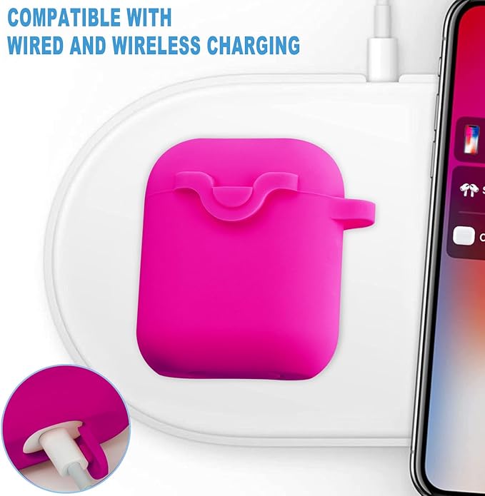 Secure Lock Silicone Case Compatible with AirPods 1 & 2, Bling Keychain, Soft Protective Earpod Case Cover, Women Girls for Apple Air Pod 2 - Hot Pink