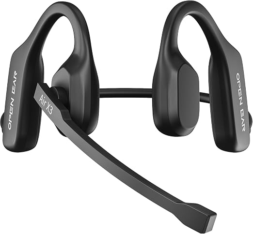 Air Conduction Open Ear Headphones with Mic, AI Noise Cancelling Bluetooth Headset, Dual Connect Wireless Headphones with Mute Button, 32g Lightweight for Work, Driving, Workout, Calls Black